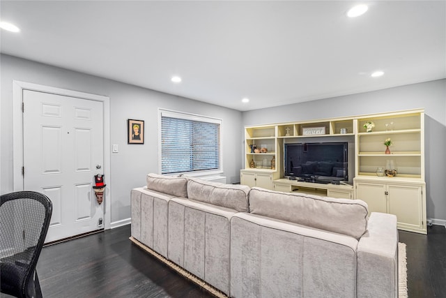 living room featuring dark hardwood / wood-style floors