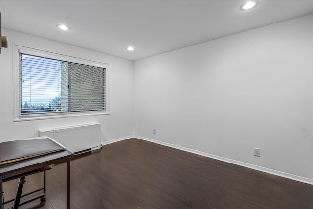 unfurnished room featuring dark wood-type flooring