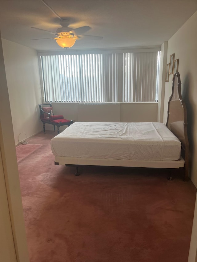 carpeted bedroom with ceiling fan and billiards