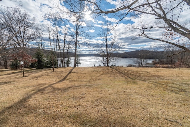 view of yard with a water view