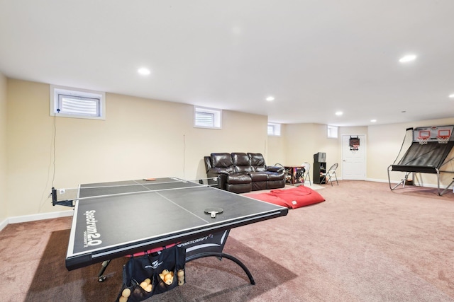 recreation room featuring carpet flooring