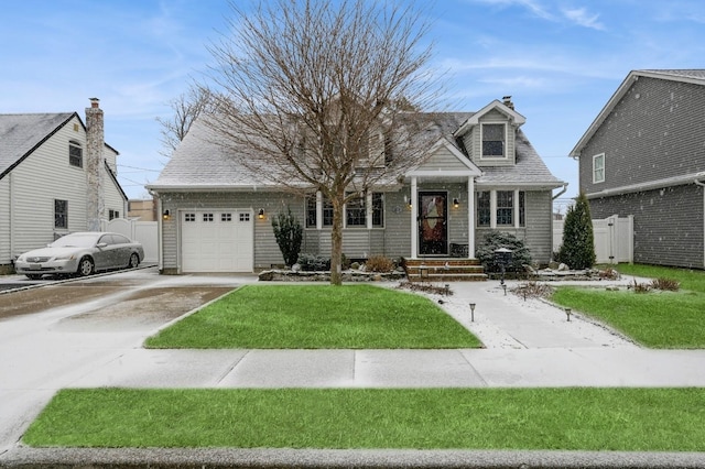 view of front of home with a front lawn and a garage