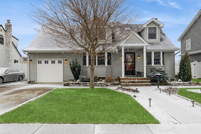 view of front of house with a front yard and a garage