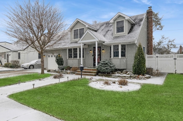 view of front of property with a garage and a front lawn