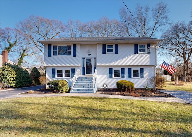 bi-level home featuring a front yard