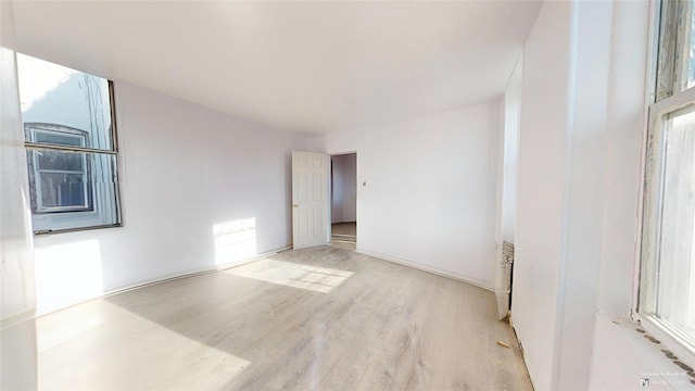 empty room with light hardwood / wood-style flooring