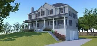 view of front of property with covered porch and a front yard