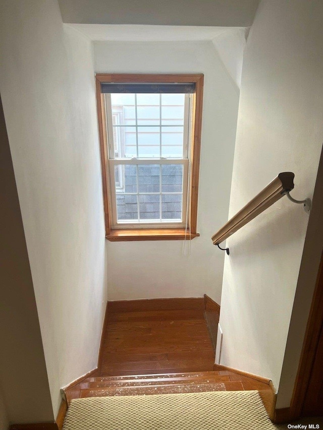 stairs featuring wood-type flooring