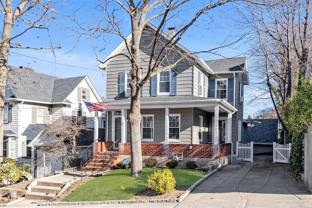 view of front of house with a front yard and a garage