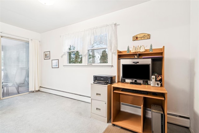 home office with a baseboard heating unit