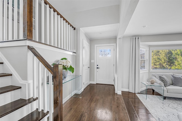 foyer entrance with dark hardwood / wood-style flooring