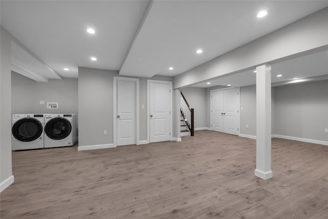 basement featuring light hardwood / wood-style floors