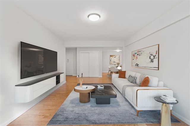 living room with light hardwood / wood-style floors