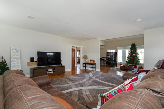 living room featuring french doors and wood-type flooring