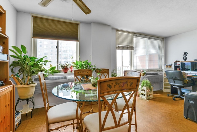 dining space with ceiling fan