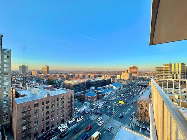 view of balcony at dusk