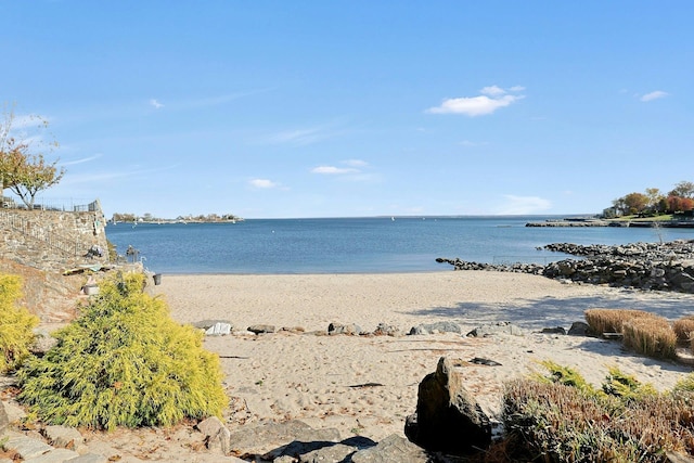 view of water feature featuring a beach view