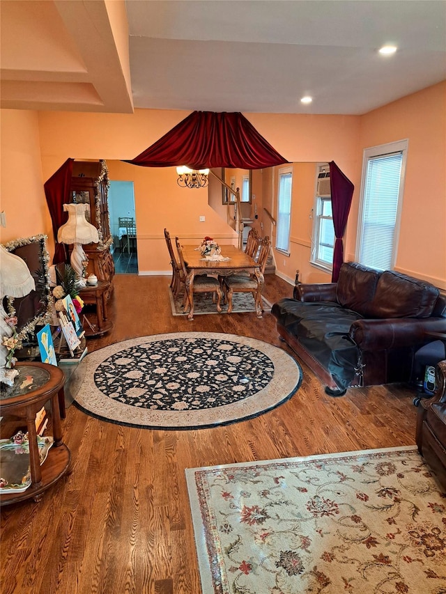 living room with hardwood / wood-style floors