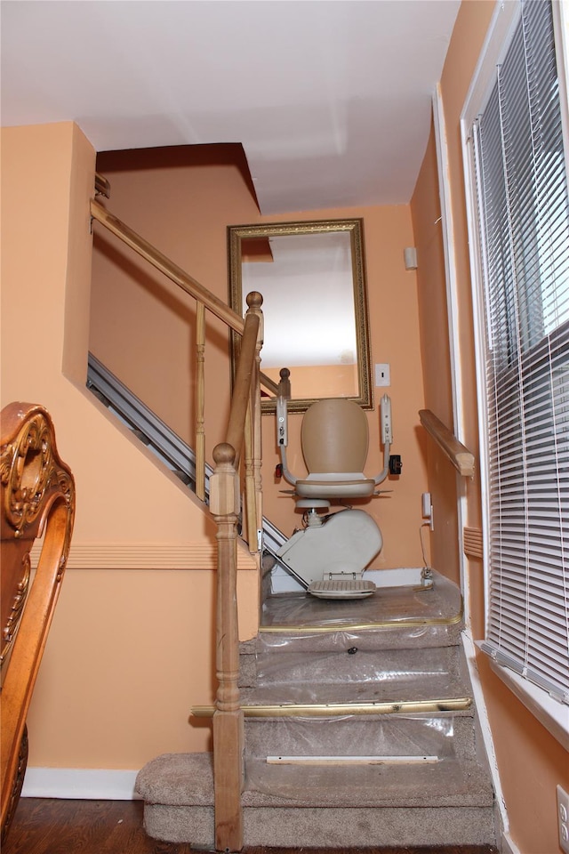 stairs with wood-type flooring