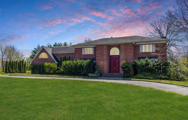 view of front of property with a yard