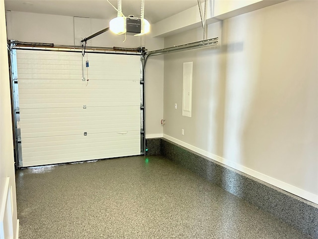 garage featuring a garage door opener and electric panel