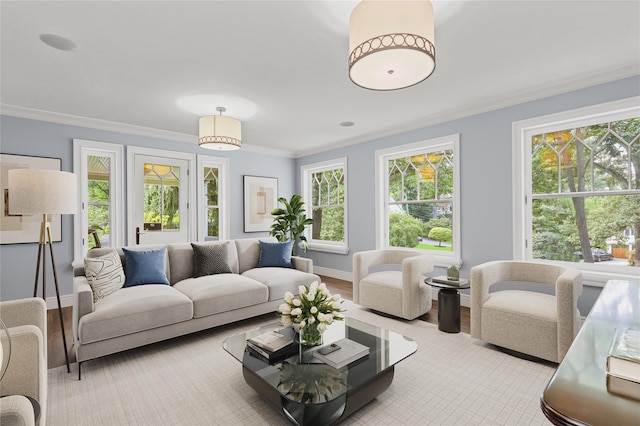 living room featuring ornamental molding