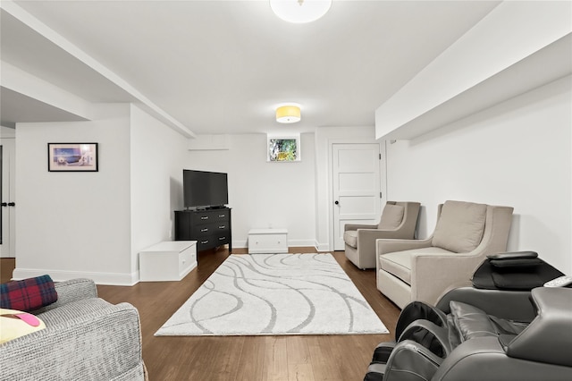 living room with dark wood-type flooring