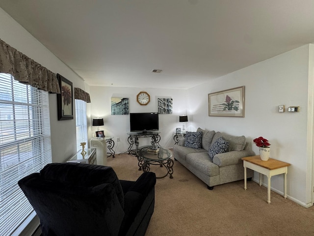 living room with carpet flooring