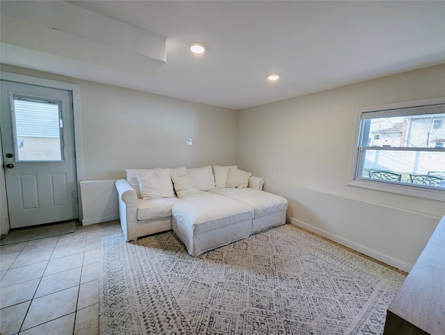 living room featuring light tile patterned floors