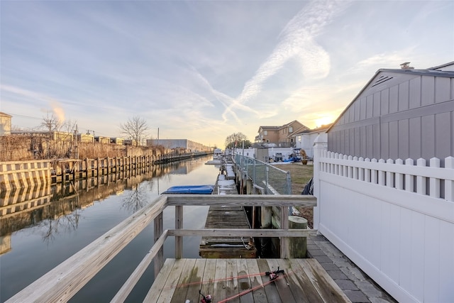 view of dock featuring a water view