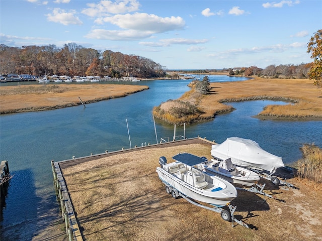 view of dock with a water view