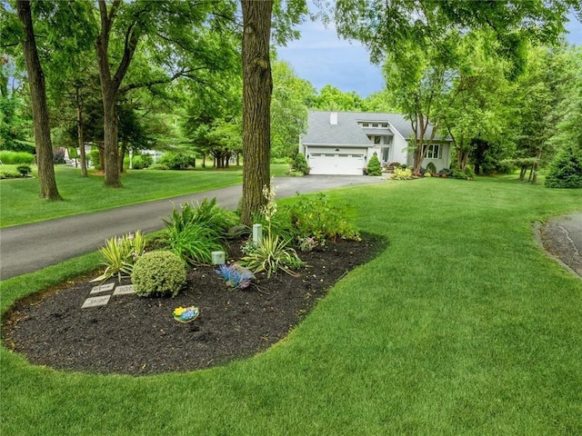 view of yard with a garage