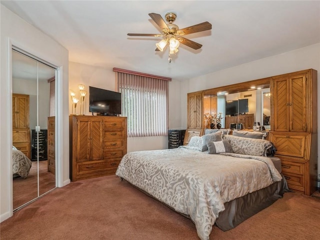 bedroom with carpet flooring and ceiling fan