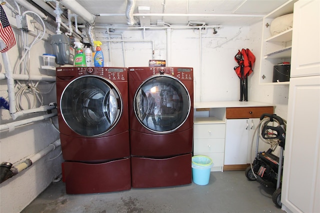 laundry room featuring cabinets and washing machine and dryer