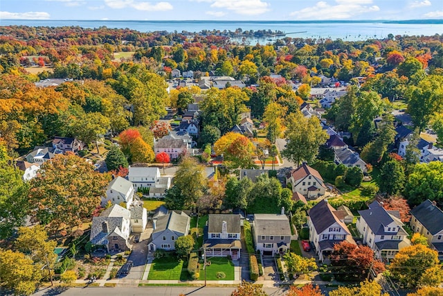 aerial view with a residential view and a water view