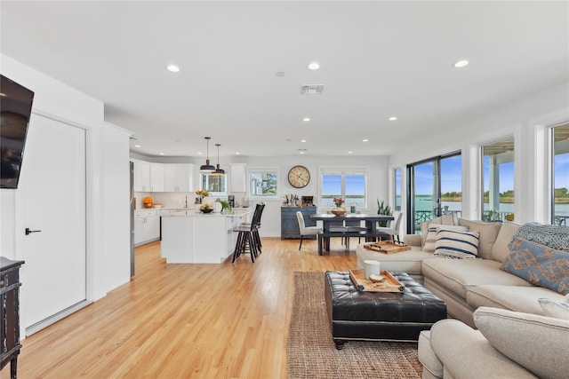 living room featuring light wood-type flooring