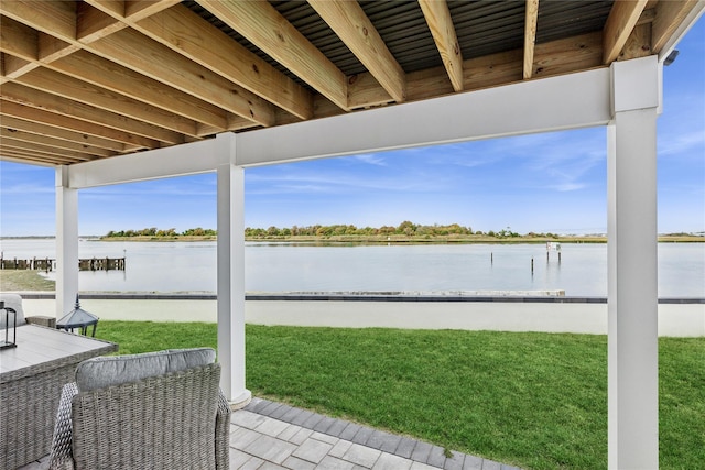 view of patio / terrace with a water view