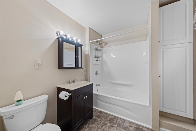 full bathroom featuring vanity,  shower combination, and toilet