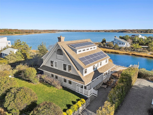 bird's eye view featuring a water view