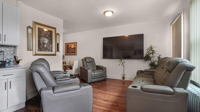 2350 Waterbury Ave, Bronx, NY 10462 - living area featuring dark wood-style flooring and baseboards