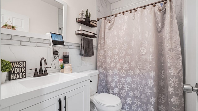 2350 Waterbury Ave, Bronx, NY 10462 - bathroom with vanity, a shower with shower curtain, and backsplash