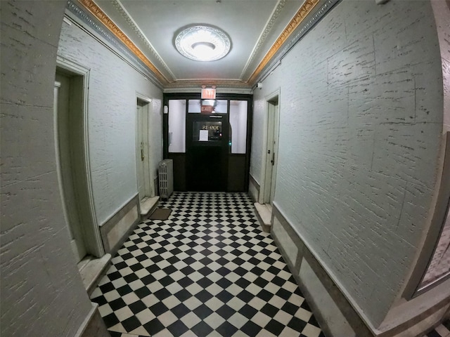 hall with radiator and ornamental molding