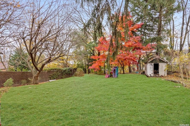 view of yard with a storage shed