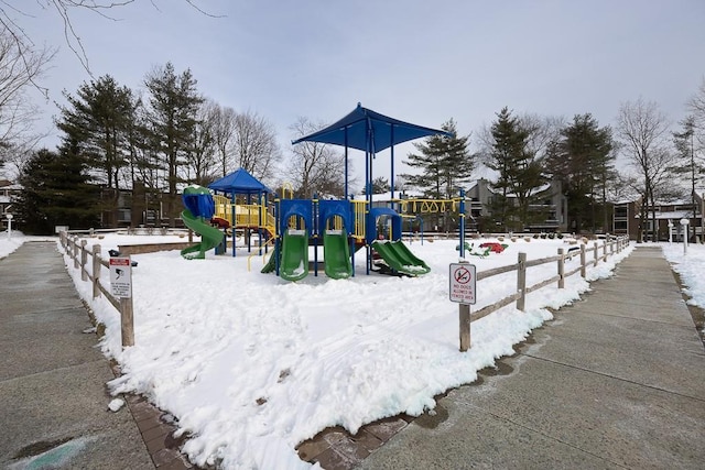 view of snow covered playground