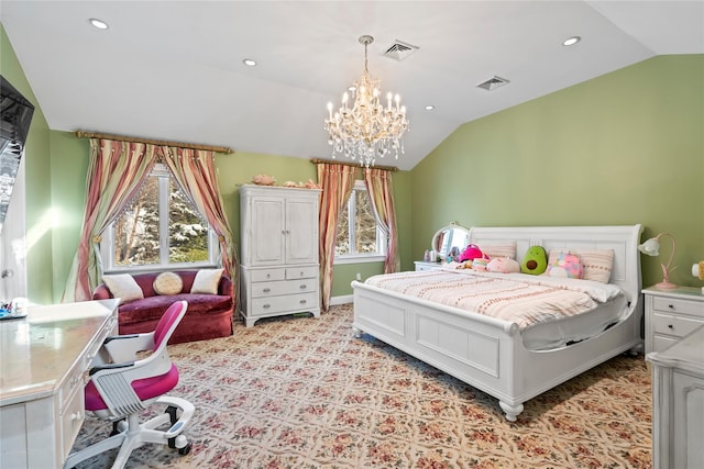 bedroom with vaulted ceiling