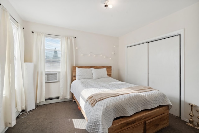 carpeted bedroom with a closet