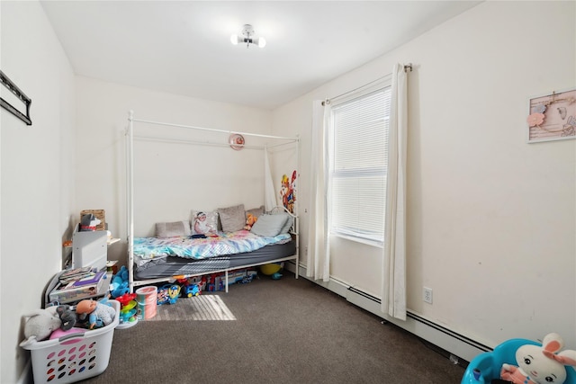 bedroom with dark carpet