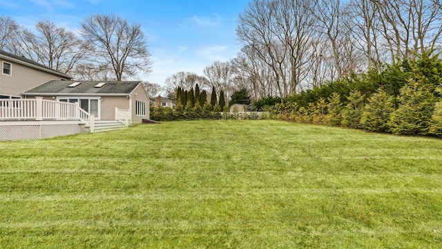 view of yard featuring a wooden deck