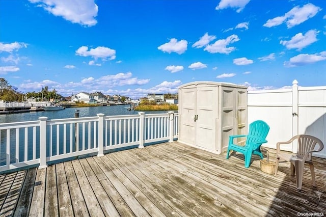 wooden deck with a water view