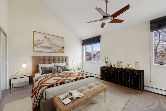 4 Dakota Ct, Suffern, NY 10901 - carpeted bedroom with a baseboard heating unit, a baseboard radiator, and vaulted ceiling